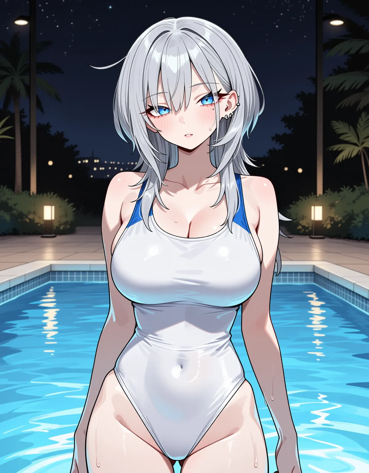 灰宮美桜が競泳水着でまわされる！サイズが合ってなくて胸からおっぱいがはみ出る！