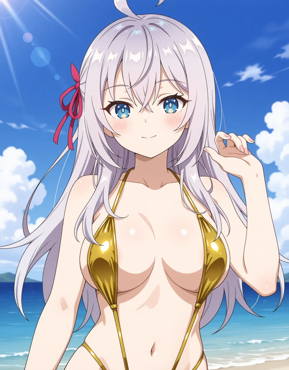 アーリャがスリング水着で神対応！布面積少なすぎて乳輪はみ出しエロすぎる！